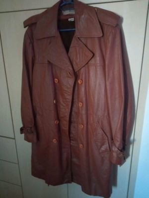 Vintage leather trench coat used, brown, size 44 with removable lining