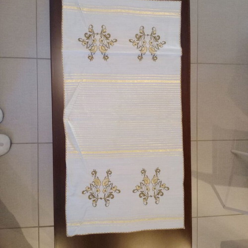 Vintage runner with gold embroidered motifs and gold stripes 87x44 cm