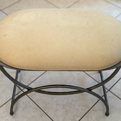 Stool with metal frame and fabric used, beige seat