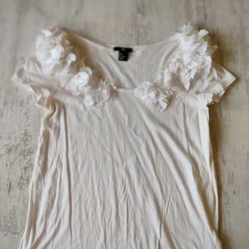 H&M White Blouse with White Flowers like new, 100% Cotton, Size S