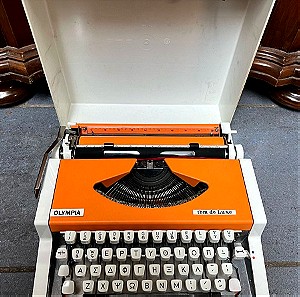 Vintage Orange OLYMPIA Traveler De Luxe Typewriter 70s Γραφομηχανή