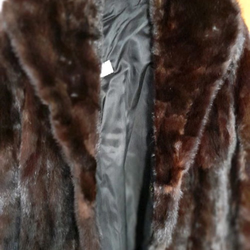 Mink fur coat used, midi length brown-honey, size M