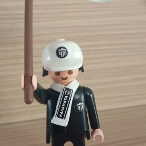 Playmobil Kalamata Fan Figure like new with flag, scarf, and hat