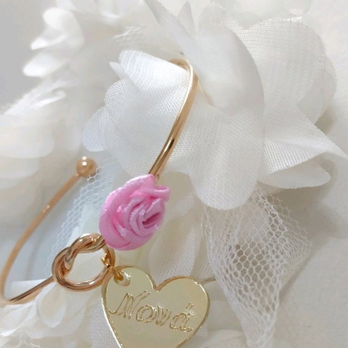 Handmade baptism bracelets new with pink rose detail