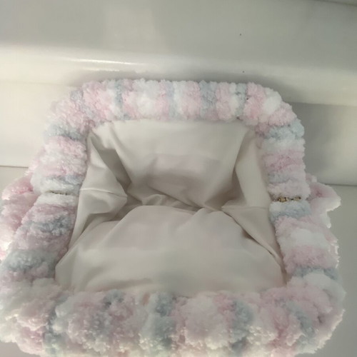Handmade Puffy Pop Corn Bag like new, white and pink