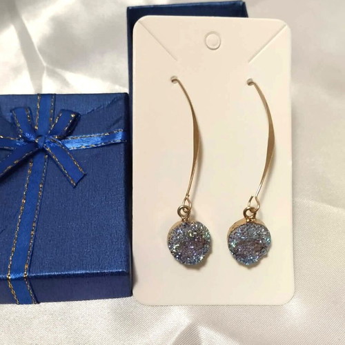 Dangling earrings new with blue petrol glitter
