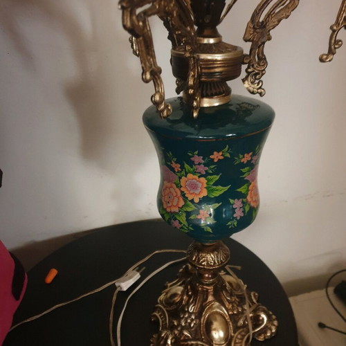 Vintage table lamp used, brass and porcelain