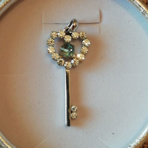 Charm stainless steel key necklace new silver with blue and clear zircon