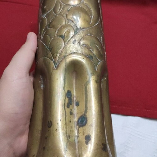 Vintage trench art vase 1945 used, military shell