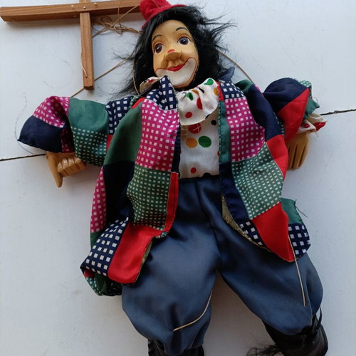 Clown Marionette vintage large size with wooden control cross