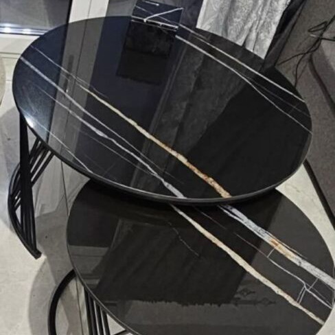 Coffee Table Set of 2 Nesting Tables Black with Ceramic Marble Top