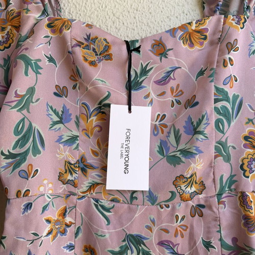 Forever Young dress new, pink floral with heart detail and back zipper, size S