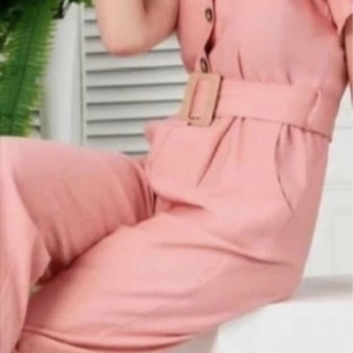 Women's jumpsuit new, salmon color, linen fabric, size L