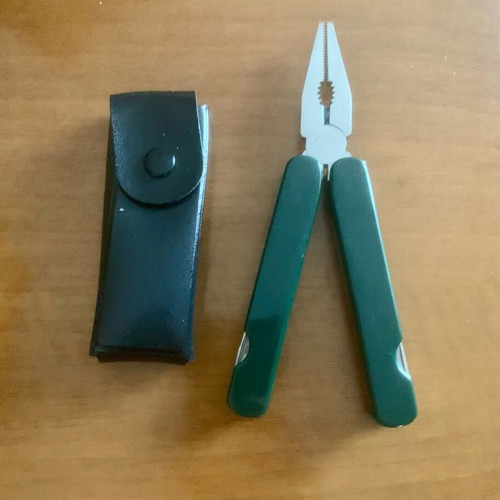 Multitool pocket knife with leather case, stainless steel, new