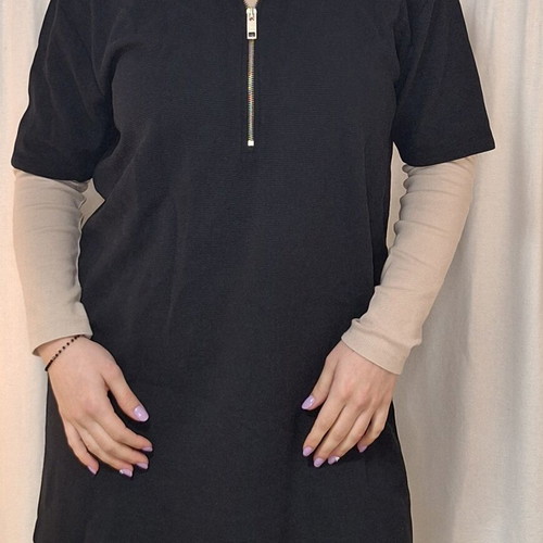 Zara long blouse with zipper black like new, size L