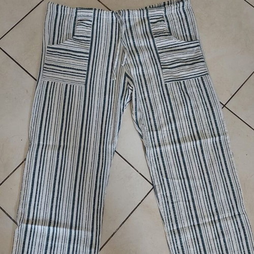 Women's airy pants used, size L, white and green