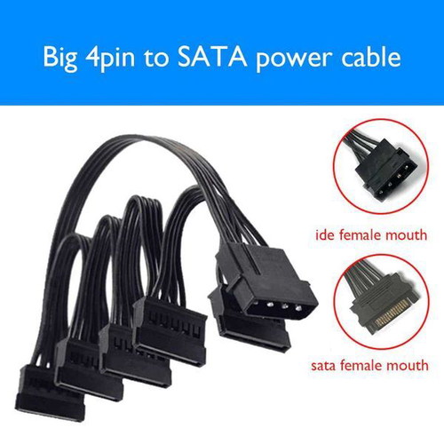 Molex power splitter cable to 5 SATA connectors new