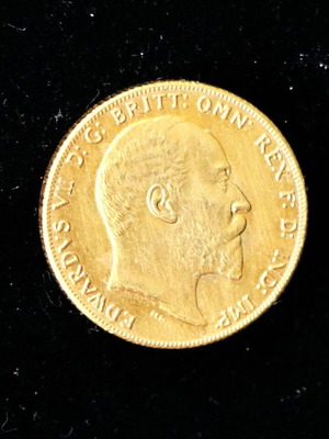 English Gold-Plated 24K Pound Coin Edward Head 1906-1919 New