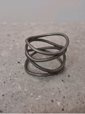 Handmade silver ring with organic lines and oxidized finish, size 53
