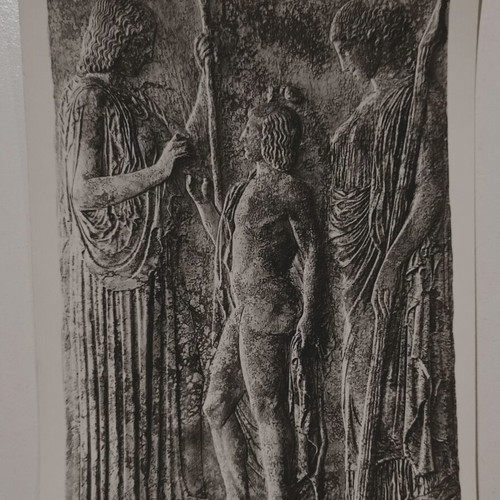 Postcard used "Athens Archaeological Museum Relief of Eleusis" black and white
