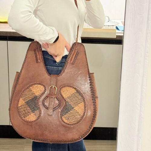 Leather nattan handmade vintage tote bag used, shoulder, brown