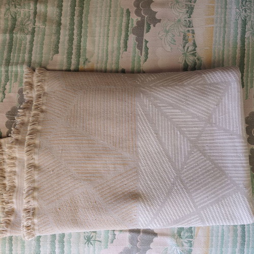 Two sofa throws used, double-sided cotton 80%, beige and light blue