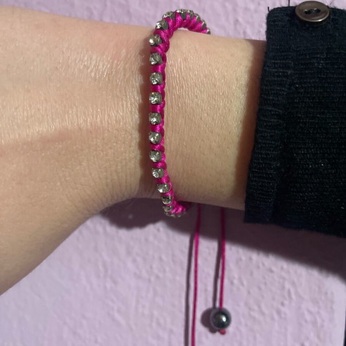Fuchsia hand bracelet used with rhinestones and adjustable strap