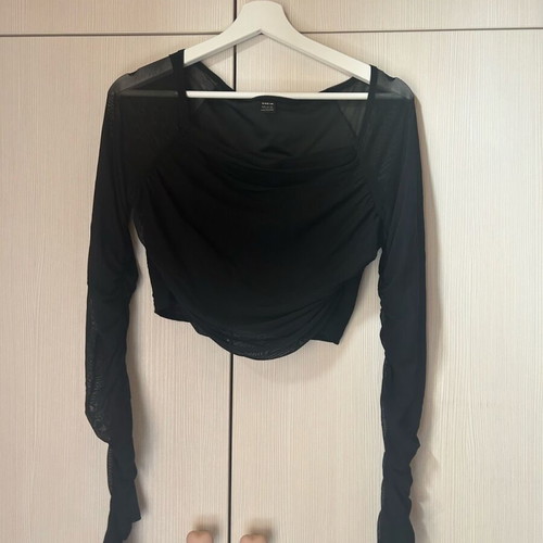 Shein long-sleeve crop top size L black new with transparent sleeves