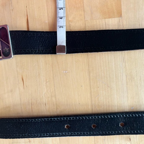 Black leather belt used with anchor buckle, size 120