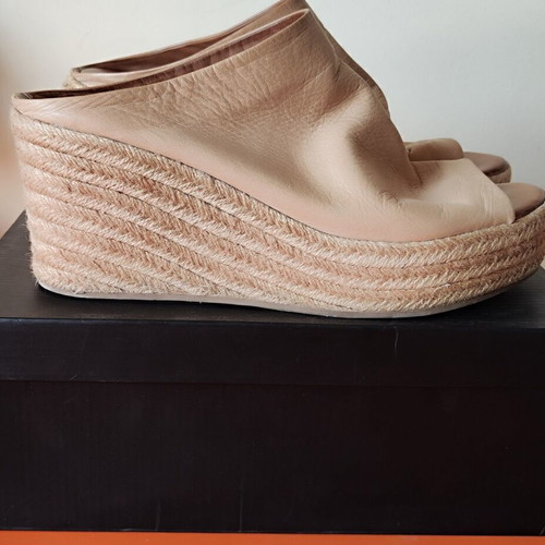 Inuovo Scissors peep-toe mules platform espadrilles size 41 used, beige leather