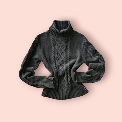 Marc O'Polo turtleneck sweater used, 100% cotton, size L, black-gray