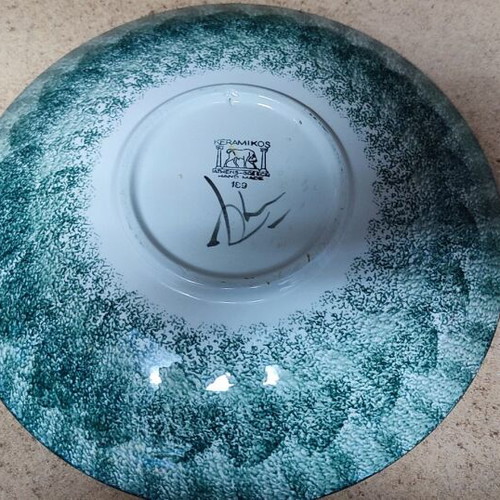 Serving platter with flowers by Greek craft brand Keramikos like new