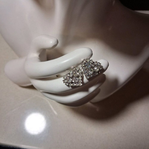 Vintage 90s Heart-Shaped Earrings with Rhinestones, Like New, Silver Color