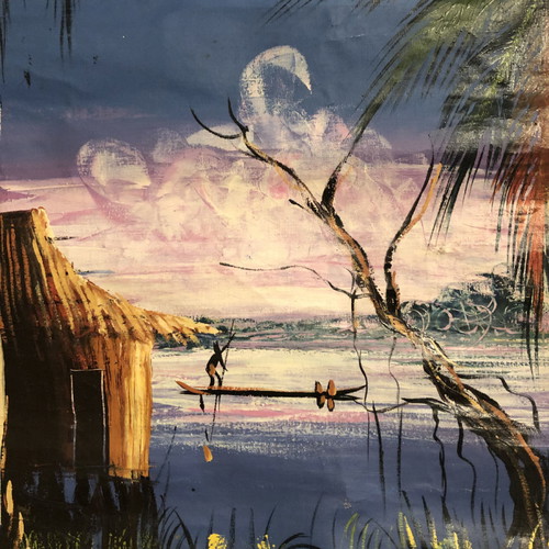 Oil painting "The Native with the Pirogue" from Zaire/Congo, new