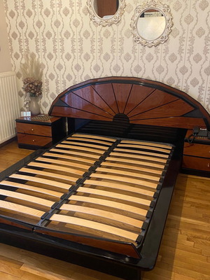 Bedroom set with bed, 2 nightstands, dresser, mirror and vanity, cherry wood