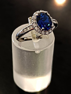 Silver rosetta ring adjustable with blue zircon 8x6mm made to order