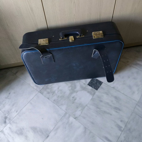 Vintage leather suitcase used, blue