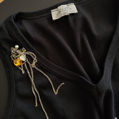 Y2k Black Rock Chic Tank Top with Silver Glitter Slogan and Brooch