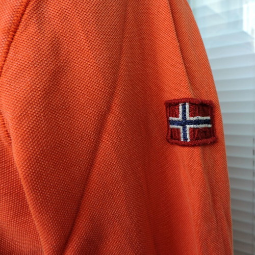 Napapijri Mens Graphic Long Sleeve Polo Shirt used, size L, orange