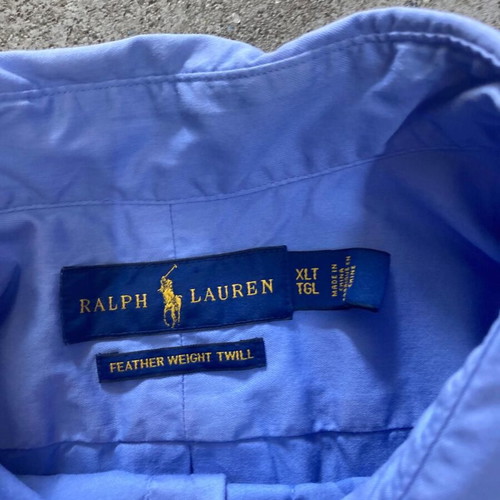 Ralph Lauren long sleeve shirt XL, blue feather weight twill, yellow logo