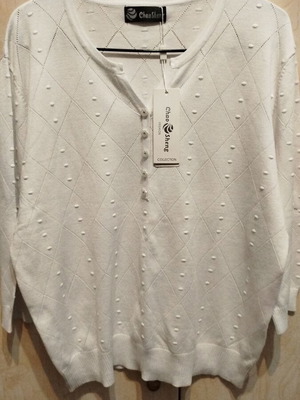 Knitted thin blouse XL white new with decorative buttons