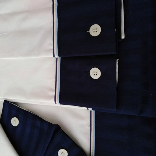 Italian double bed sheets set 100% cotton without elastic with dark blue stripe