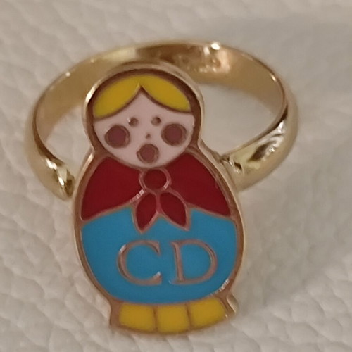 Christian Dior Matryoshka ring vintage, like new, gold metal with enamel