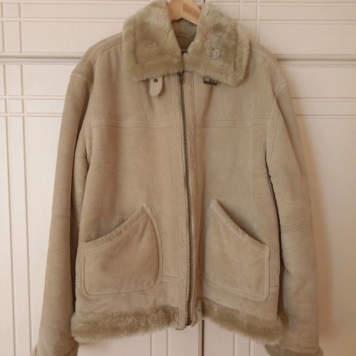 Suede leather jacket used, beige, size XL