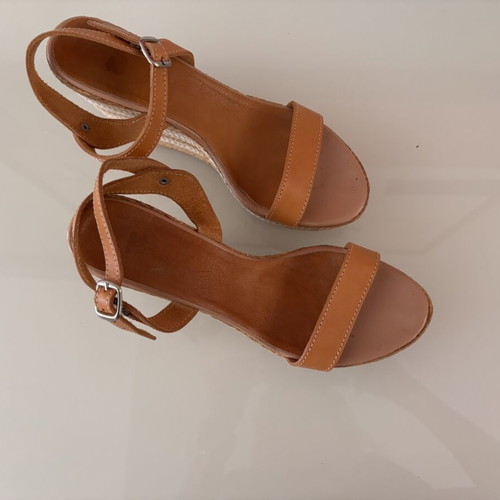 Women's leather platform espadrilles size 38 used camel tan
