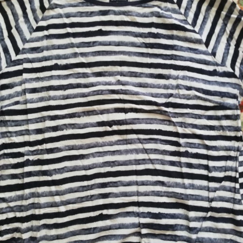 Sa.Hara Blue Striped Blouse Medium Used Cotton 3/4 Sleeve