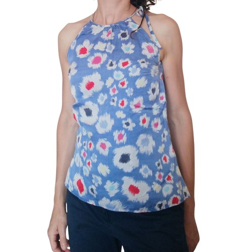 Great Plains summer blouse, blue with colorful accents, XS