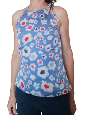 Great Plains summer blouse, blue with colorful accents, XS