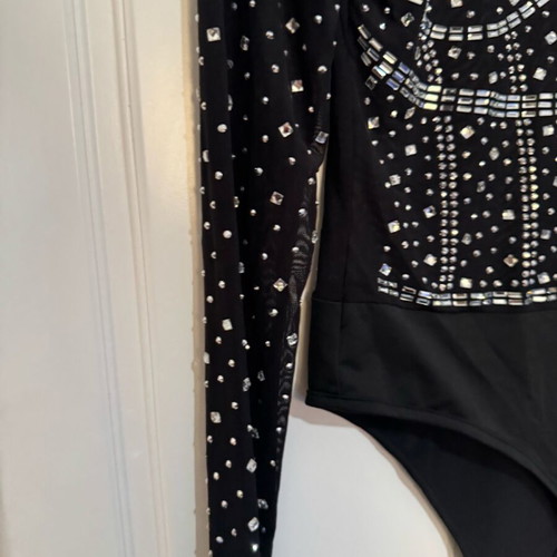 Transparent bodysuit like new with silver studs black