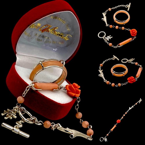 Silver bracelet with coral new, pink and orange